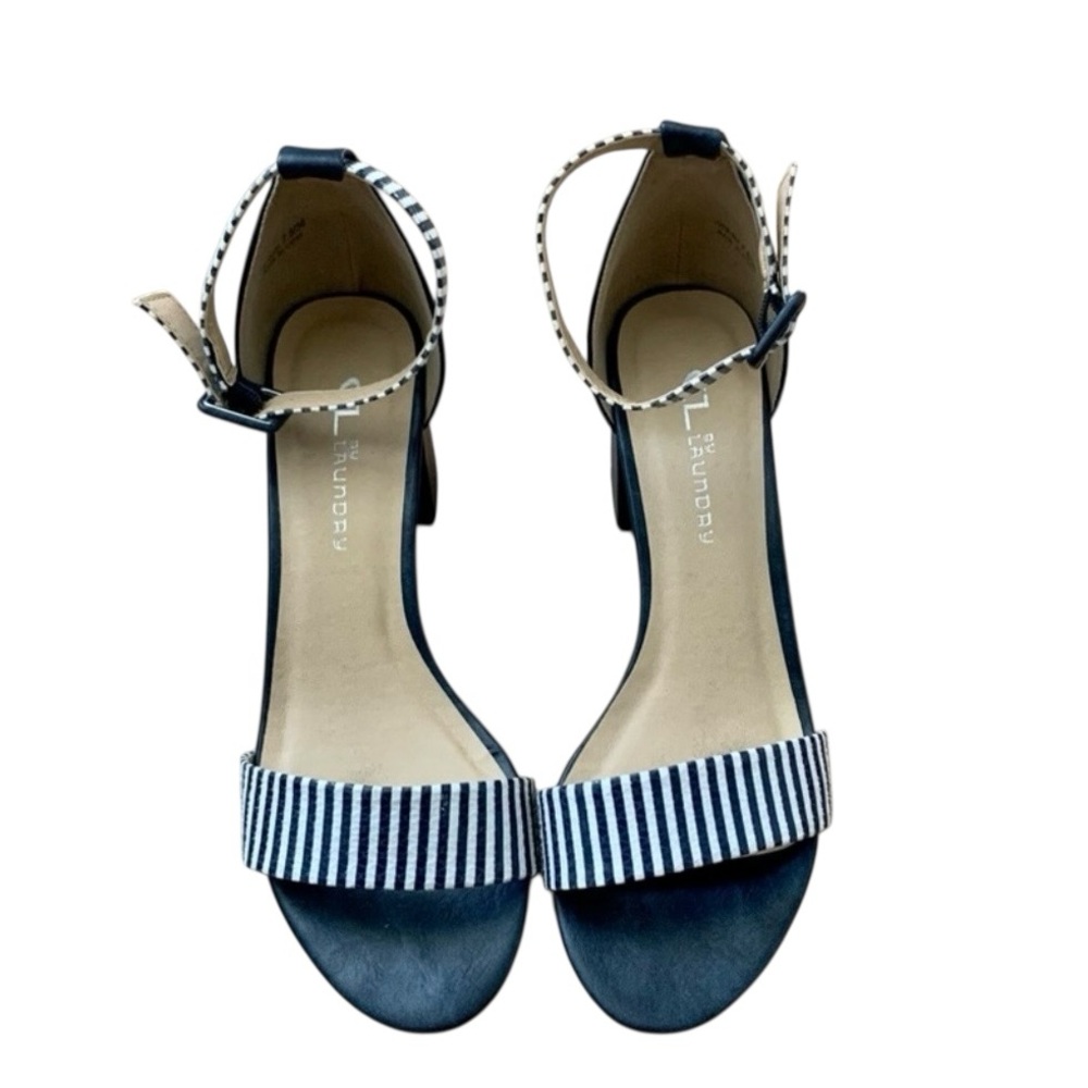 CL by Laundry Black Sandals with Black and White Striped Straps